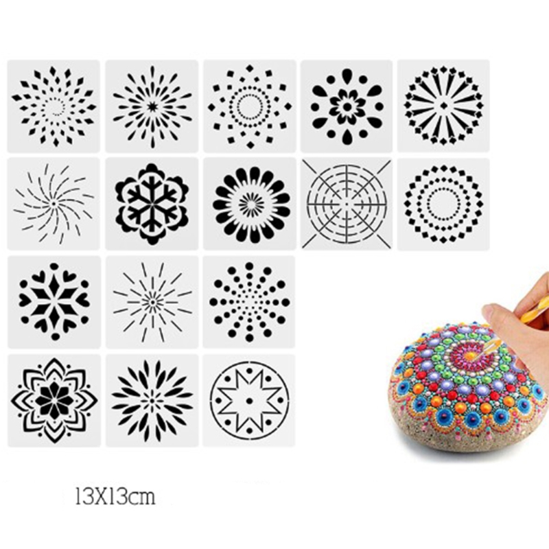 Ensemble d&#39;outils à points Mandala pour peindre les pierres de roche, pochoir, stylo à dessin, Kit de plateaux de peinture, 48 pièces