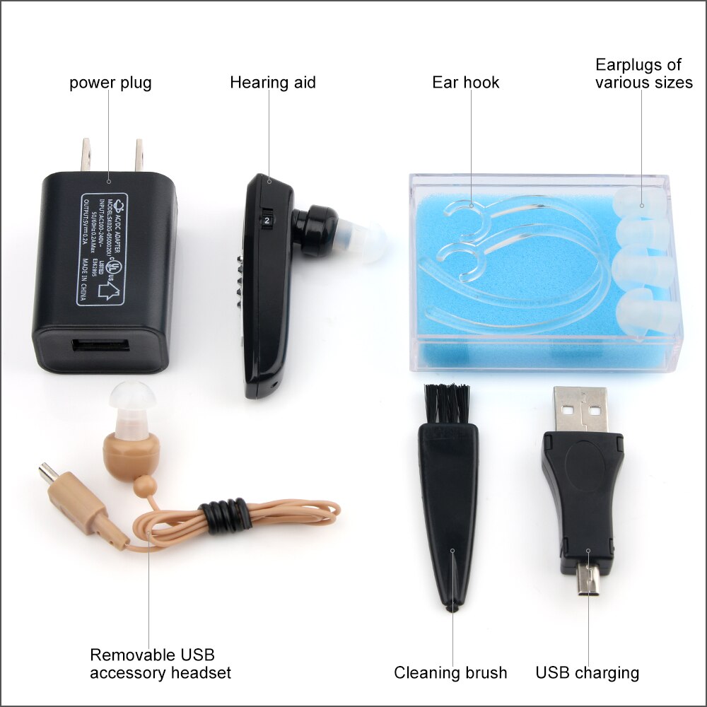 Rz Gehoorapparaat Mini Oor Geluidsversterkers Verstelbare Oplaadbare Bluetooth Stijl Usb Tone Hoortoestellen Geschikt Voor Dove/Ouderen