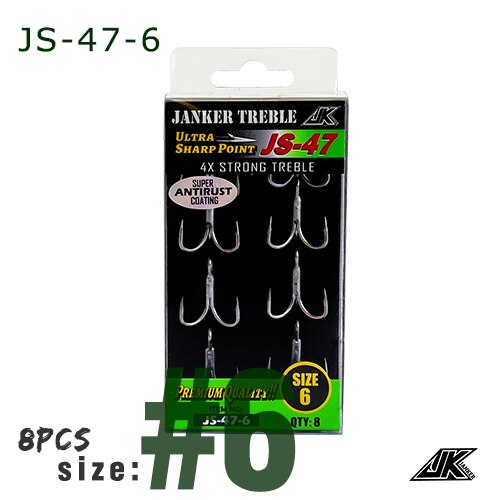JK JS-47-anzuelos triples para pesca en bote, anzuelos de pesca superantioxidantes, Color gris, 4X, anzuelos de pesca triples fuertes, gancho para Tee #8 ~ 5/0: JS47-6