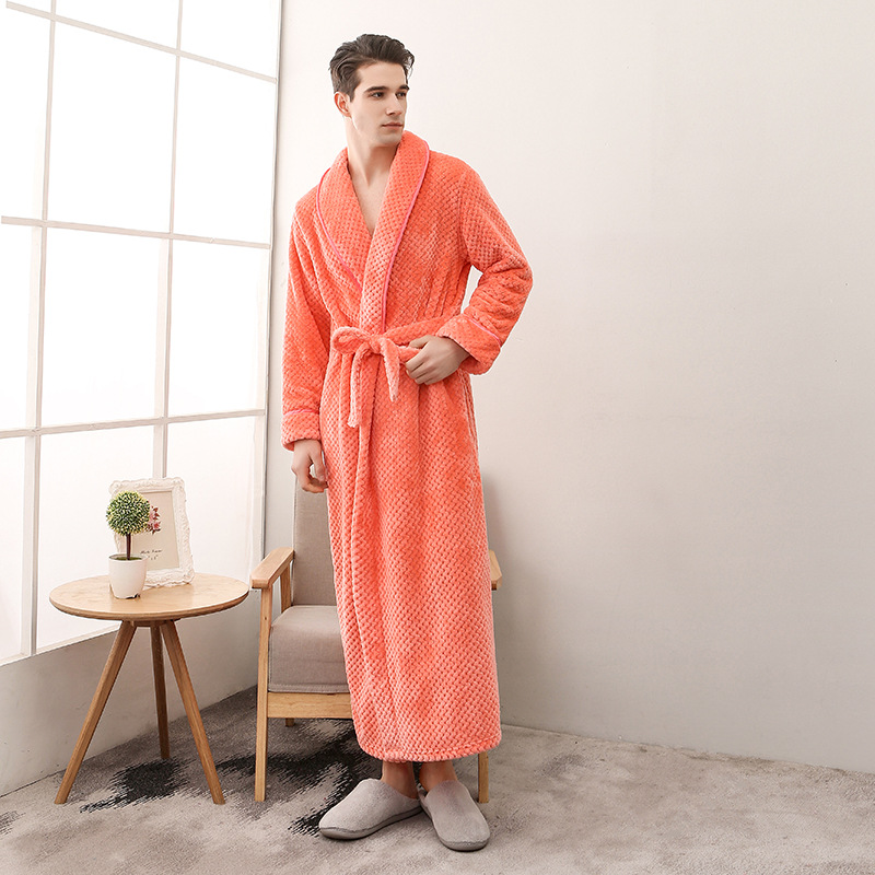 Large Size Flannel Long Robe Autumn Winter Thickened Couple Sleepwear Kimono Bathrobe Gown Nightgown Loose Coral Fleece Homewear: S / PURPLE