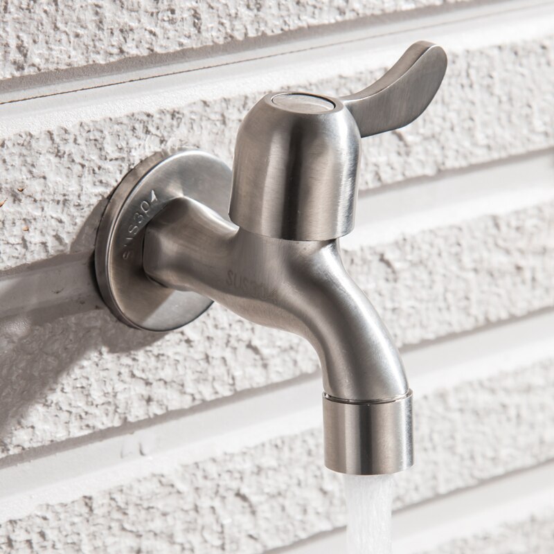 304 Stainless Steel Garden Faucet Wall Mounted Brushed Outdoor Bibcock Garden Wash Basin Mop Lengthen Faucet Garden