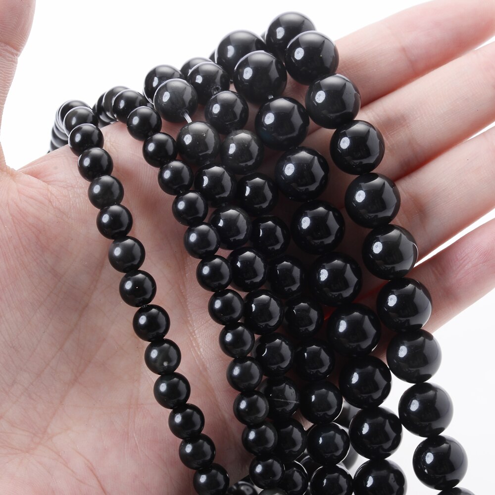 4/6/8/10/12mm Obsidian Round Natural Stone Bead Loose Spacer Beads for DIY Jewelry Making Bulk Bracelet Necklace Accessroies