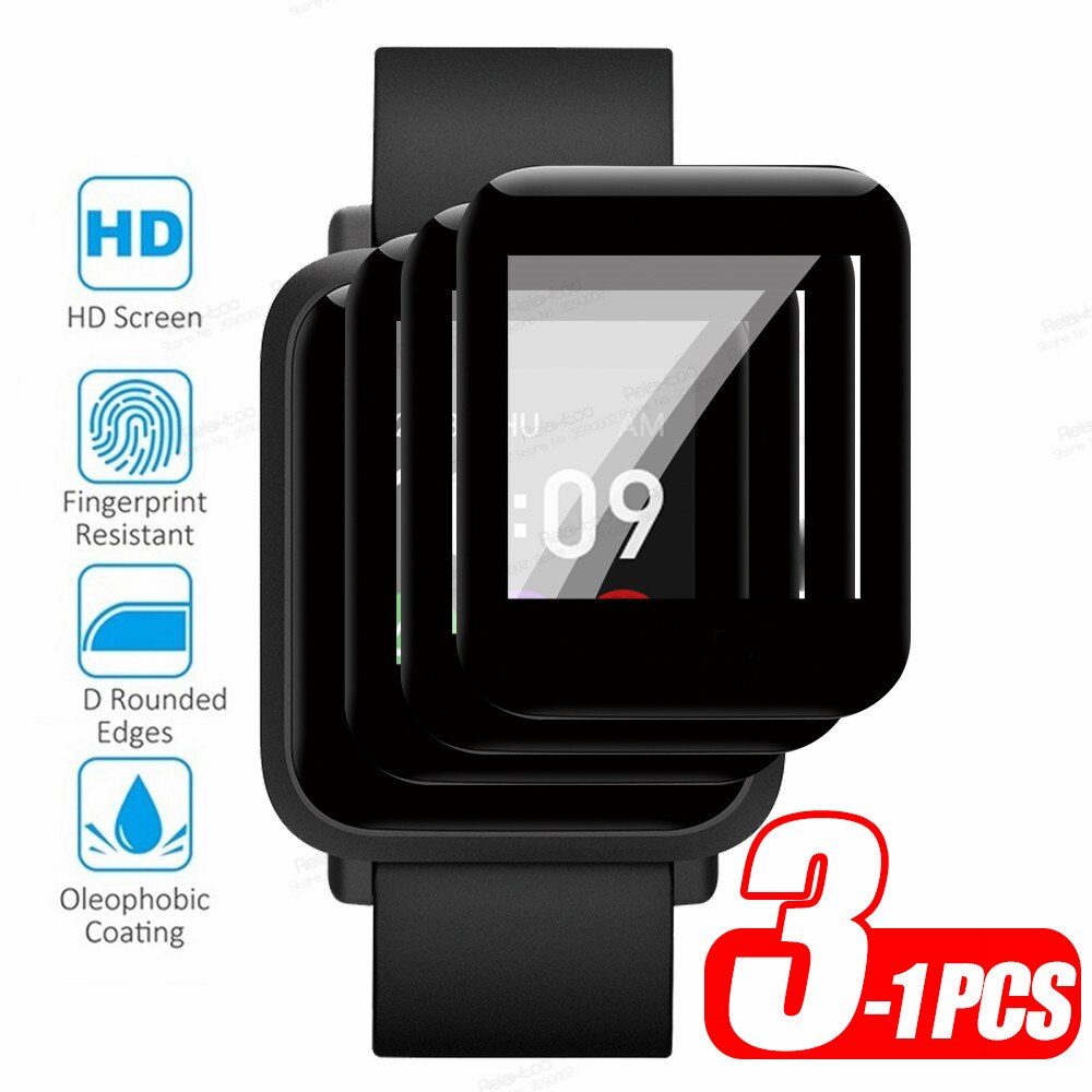 Película de vidro de proteção para huami amazfit bip lite, cobertura completa, filme protetor de tela inteligente, smartwatch, 3 peças