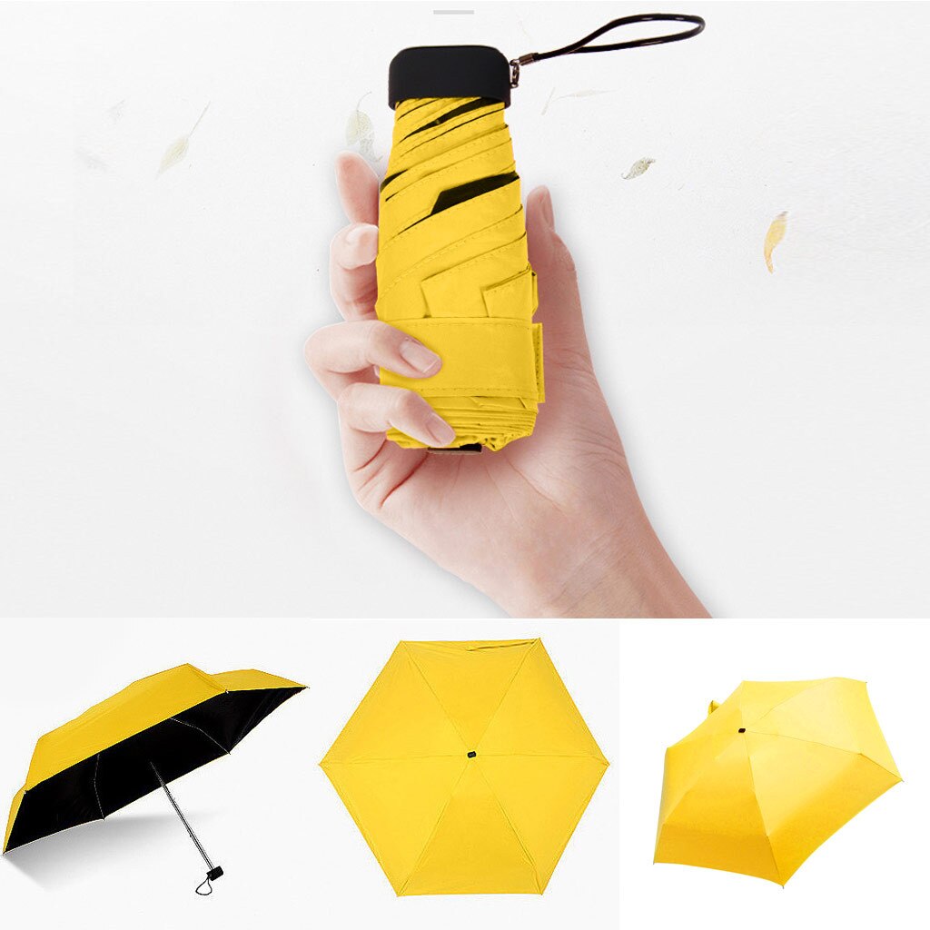 Parasol flad letvægts paraply parasol foldning sun mini 5 foldning ultra let foldbar paraply uv beskyttelse: Gul