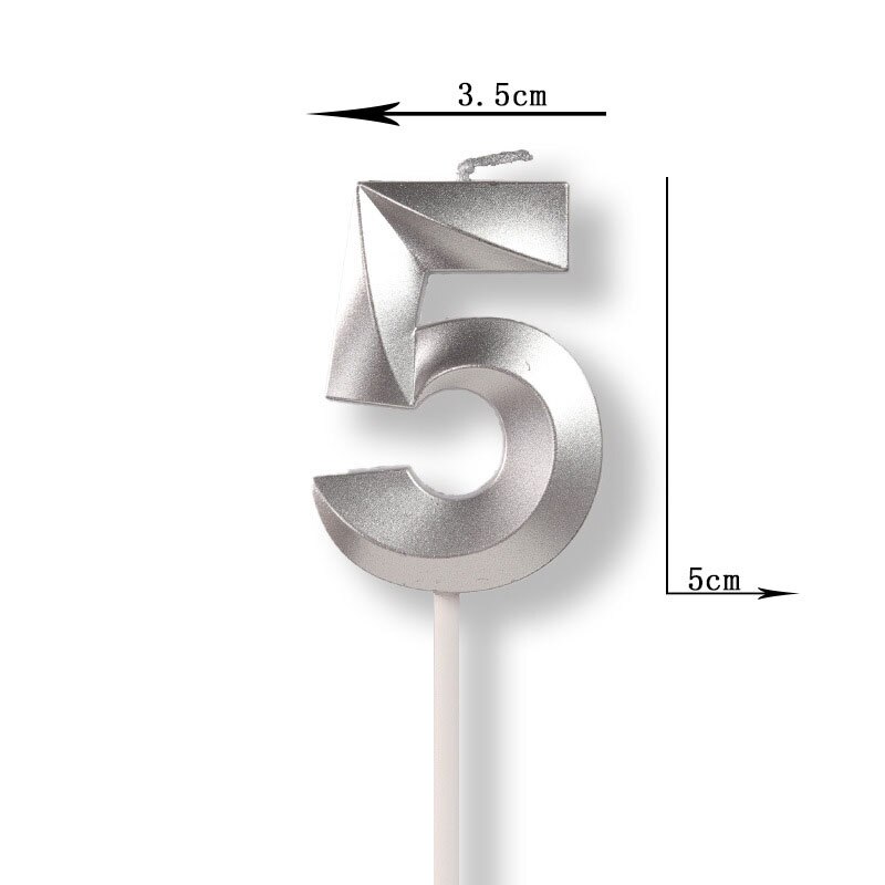 Gold Silver Number Candles Party Cake Topper Candle Kids Baby Birthday Anniversary Party Decoration: Silver Number 5