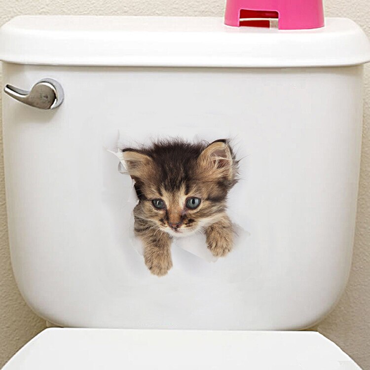 3D koty psy chomika naklejki ścienne łazienka dla Dom dekoracje dla dzieci pokój Słodki zwierzę winylowa tablica naścienna plakat artystyczny otwór widok naklejki toaletowe: Cat4