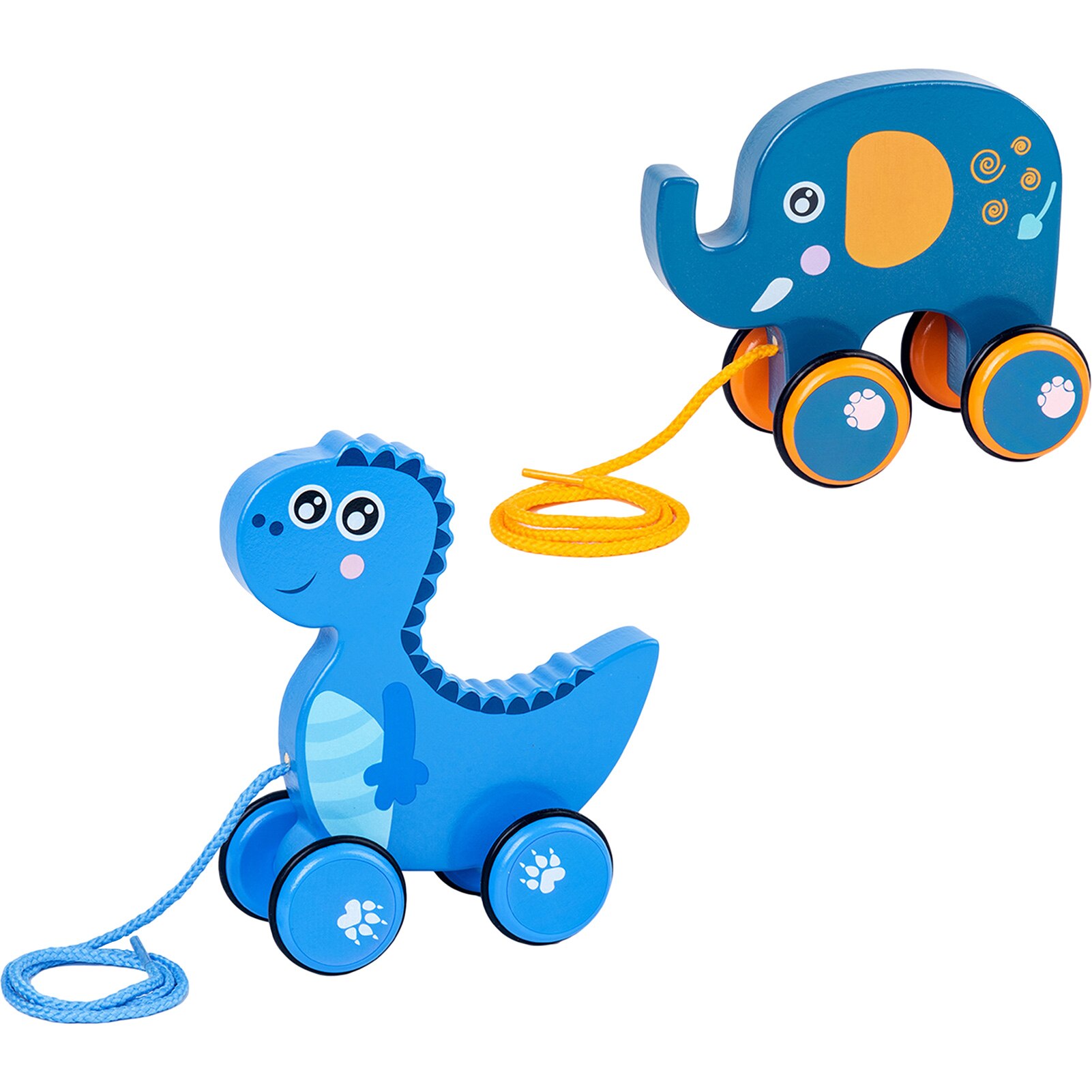 Dier Slepen Auto Vroegschoolse Onderwijs Houten Cartoon Speelgoed Voor Mannen En Vrouwen Baby Peuters Hand Getrokken Olifant Dinosaurus