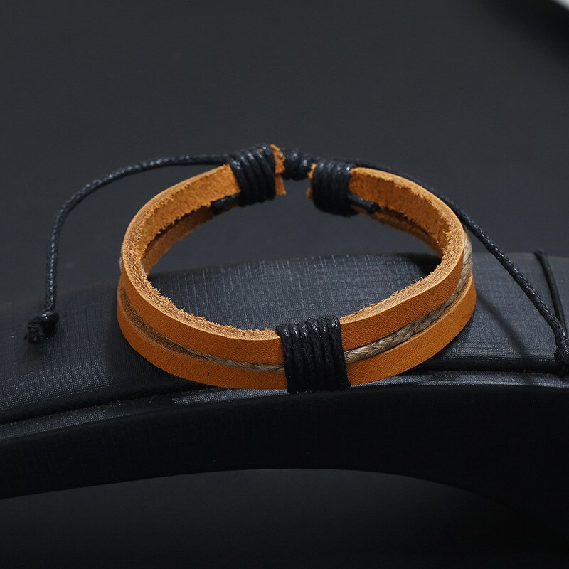 Vintage Rope Braided Leather Bracelets for Men Multilayer Lace up Wrap Bracelets&Bangles Jewelry for Male Daily