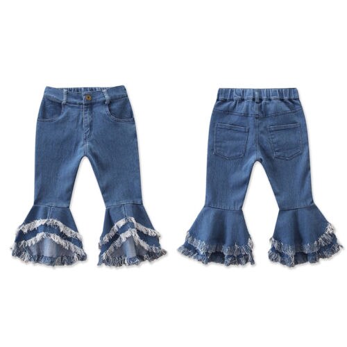 Kids Baby Girl Flare Wide Leg Pants Bell Bottoms Denim Trousers