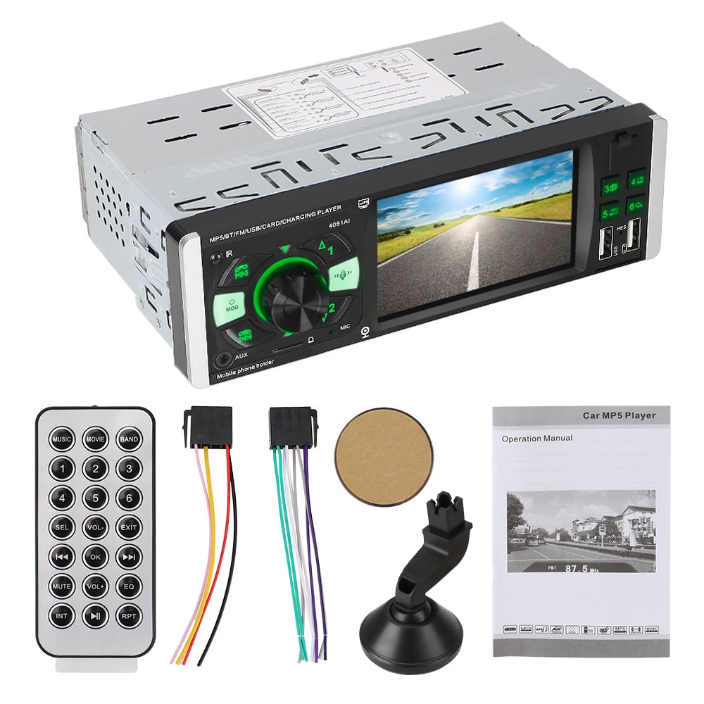 Bilradio 1 din stereomodtager audio video afspiller 4.1 tommer hd skærm bluetooth 4.2 mp5 fjernbetjening multicolor tf kort usb