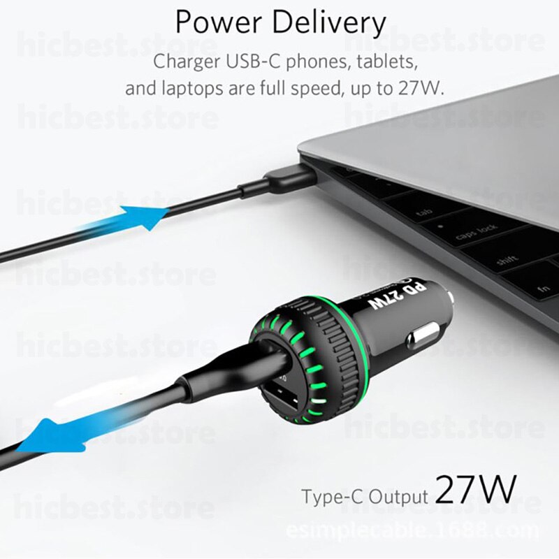27W PD Car Charger for iPhone Fast Car PD Charger SCP AFC VOOC QC 3.0 Auto Adapter for iPhone SE 11 Pro Samsung S20 Huawei OPPO