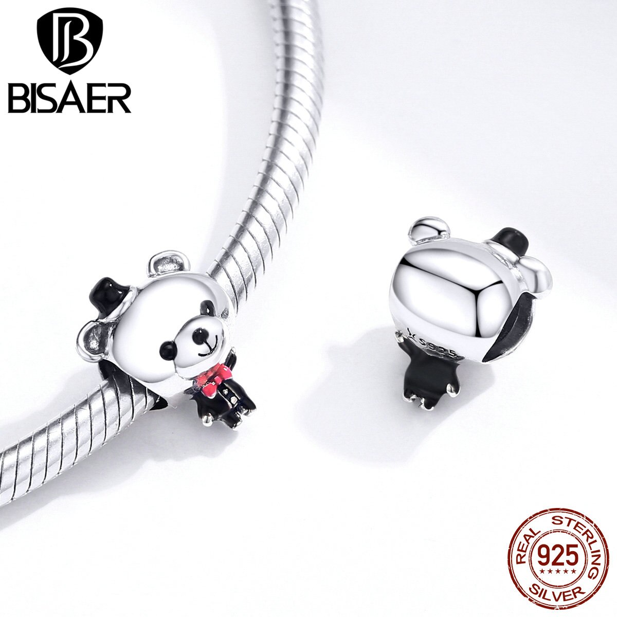 Bear Bride Beads for Jewelry Making BISAER 925 Sterling Silver Couple Wedding Bear Charms Original Silver Jewelry ECC1474