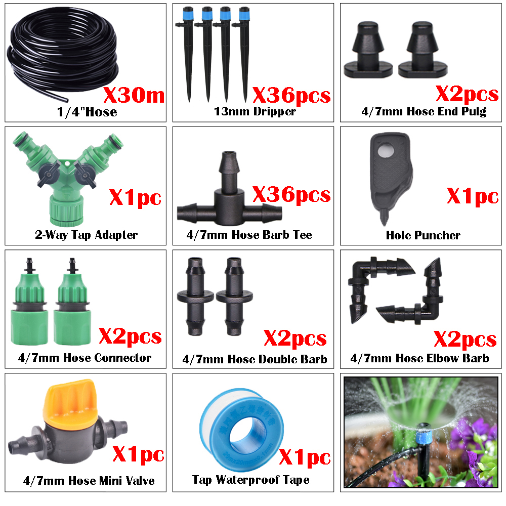 5m-50m Drip Irrigation System Automatic Watering Kit Irrigation Timer Garden Hose Adjustable Dripper Garden Tool Set: Orange