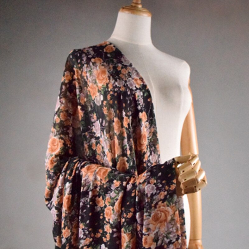 Half Meter Spring Summer Rose Flower Chiffon Fabric For Dress Gallus Lady's Garment Sewing Tissue T1571