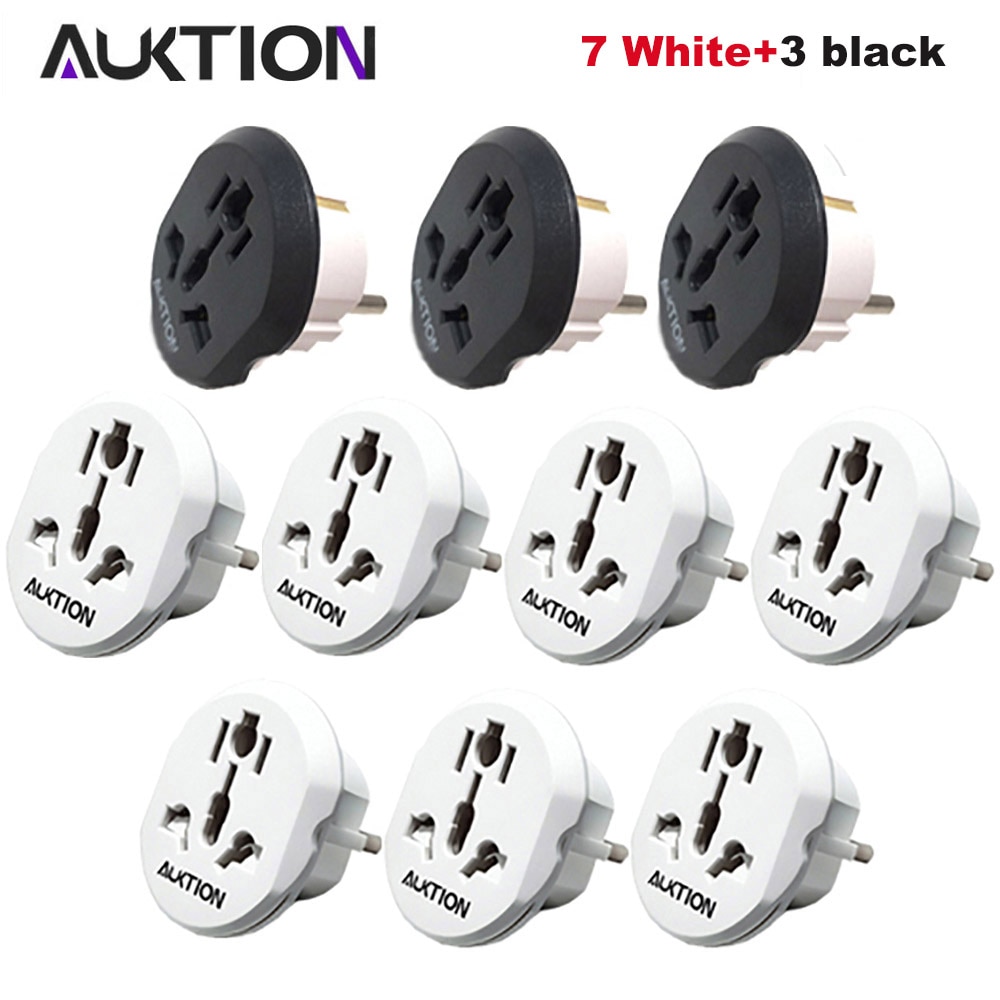 AUKTION 10Pcs/Lot Universal EU Plug Adapter 16A Electrical Plug Converter AC 250V Travel Charger Wall Power Adapter For US UK AU: 7 white 3 black