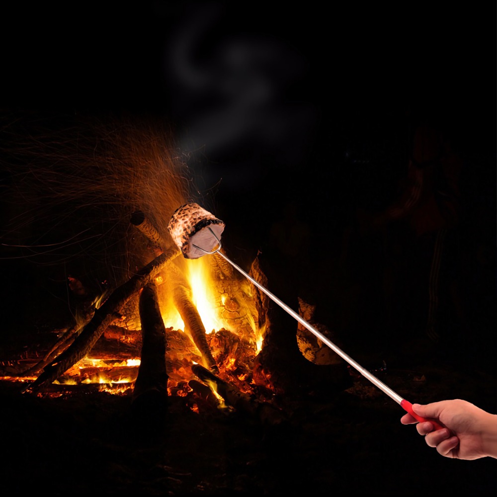 1pc Marshmallow Roasting Sticks Telescopic Smores Skewers Dog Extending Stainless Steel Fork Extra Long 59" for Fire