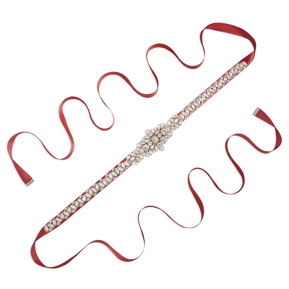 Trixy  s350 luxe bruidsgordel met strass steentjes, kristallinten, bruidsgordels, bruidsmeisjesjurken, accessoires: Wijnrood