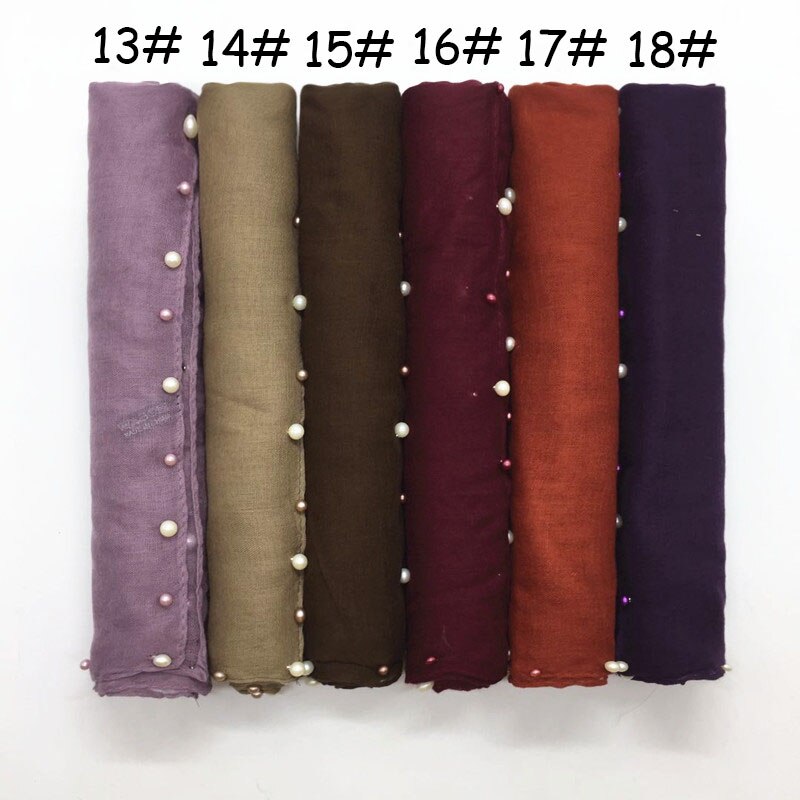 Chiffon falten schal perle kanten schal schlicht max welligkeit hijab lange pashmina schalldämpfer moslemischer schal schals 18 farben