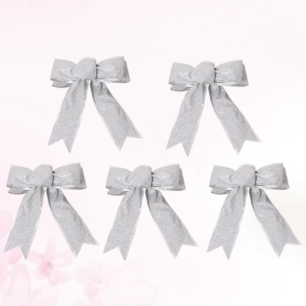 5 stuks/pak glinsterende stoffen kerstlint strik knoop lint ornamenten voor kerstboom decoratie (rood): Zilver