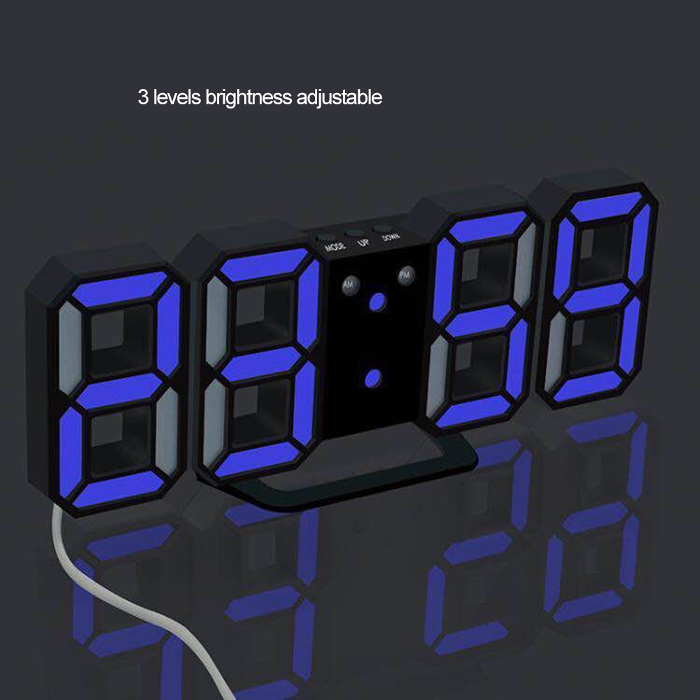 Wall Clock LED Digital Clock Glowing Night Mode Brightness Adjustable Electronic Table Clock 24/12 Hour Display Alarm Clock