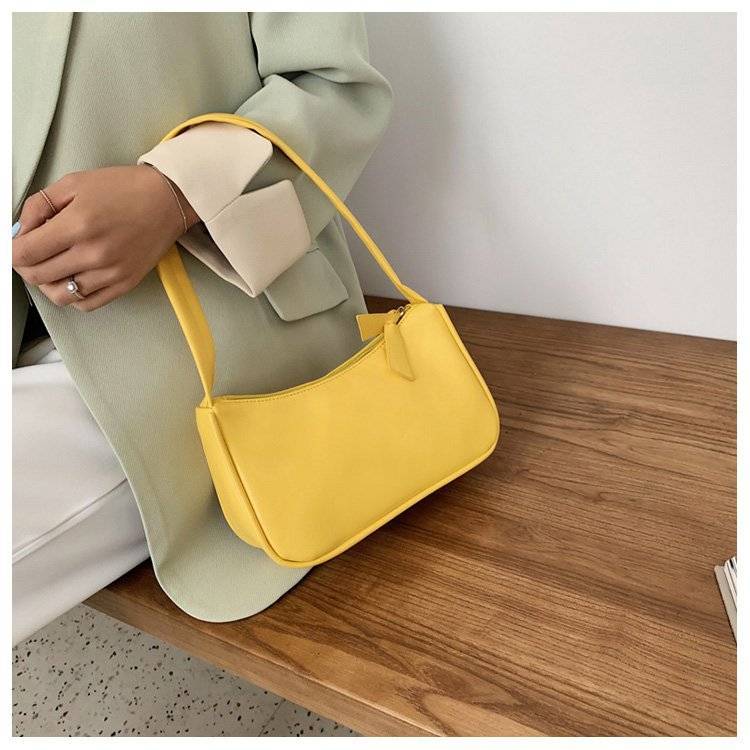 Soild Colour All Match Women Armpit Bags Simple Women Casual Small Baguette Handbags Soft PU Leather Ladies Armpit Bags: Yellow