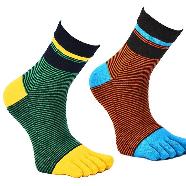 2 Pairs/Lot Stripes Cotton Men's Feet Toe Socks Boys Anti-friction Sports Breathable Five Toe Socks Anti-friction: Mixed 12