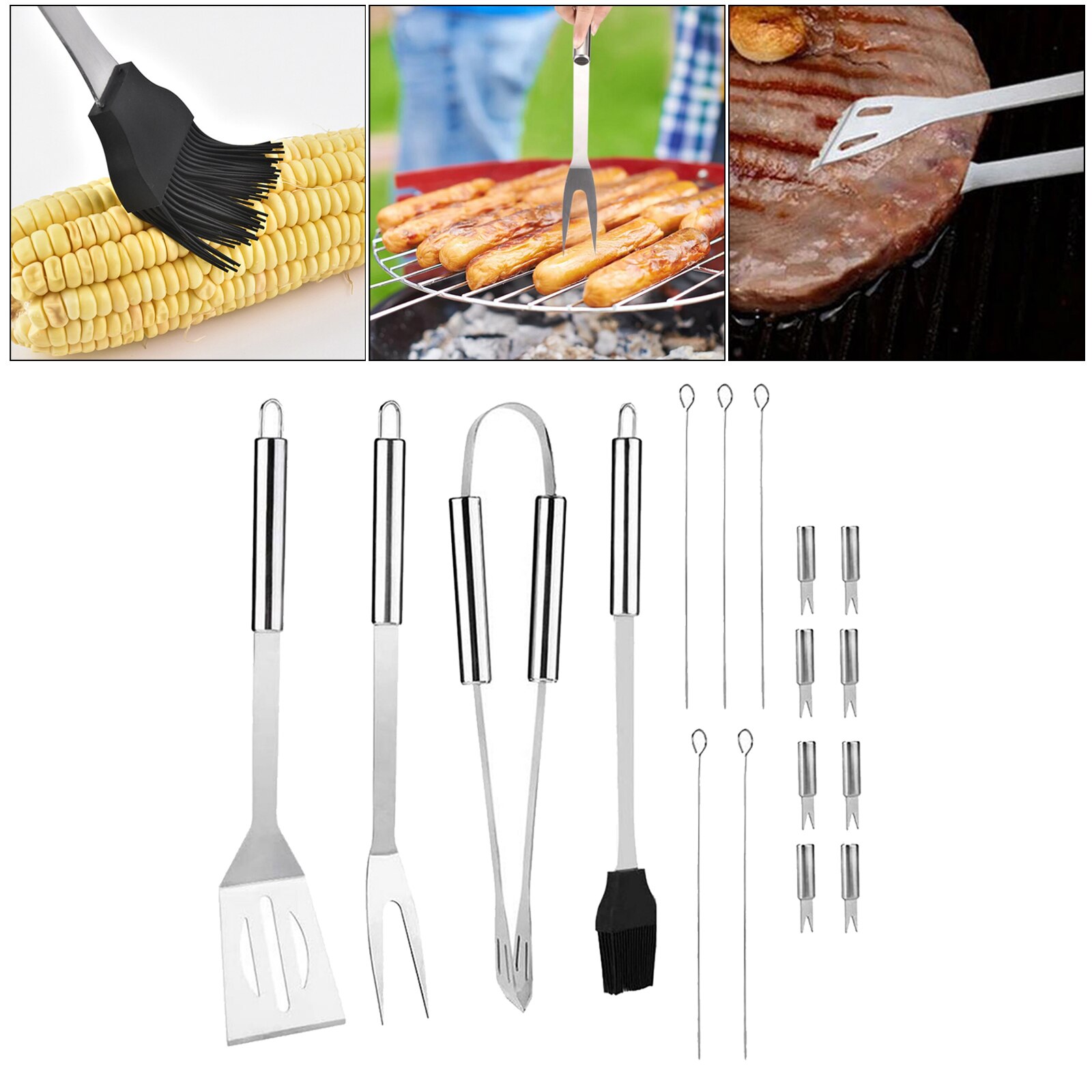KOOKI Pro Chef BBQ Tool Set – Stainless Steel Skewers, Tongs & Spatula