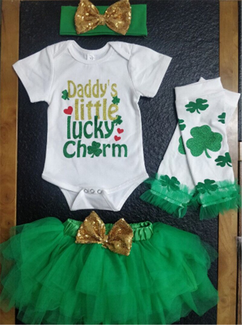 Ropa para niñas recién nacidas mi primer día de San Patricio, ropa para niñas, trébol, mameluco, niñas falda tutú, conjunto: D / 3M