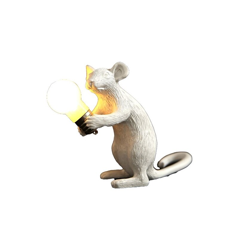 Kunstdier hars muis nachtlampje kat desktop decoratie muis lamp led kinderkamer bed ornamenten gouden tafellampen: Wit zitten