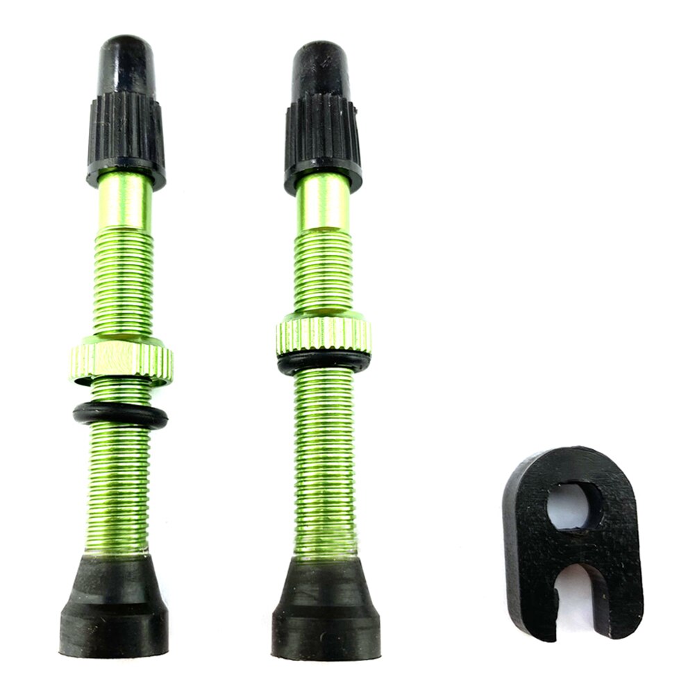 1 Pair 60mm Aluminum Alloy Stem French Presta Valve + Tool for MTB Road Mountain Bike Bicycle Tubeless Tire Tyre Accesories: green