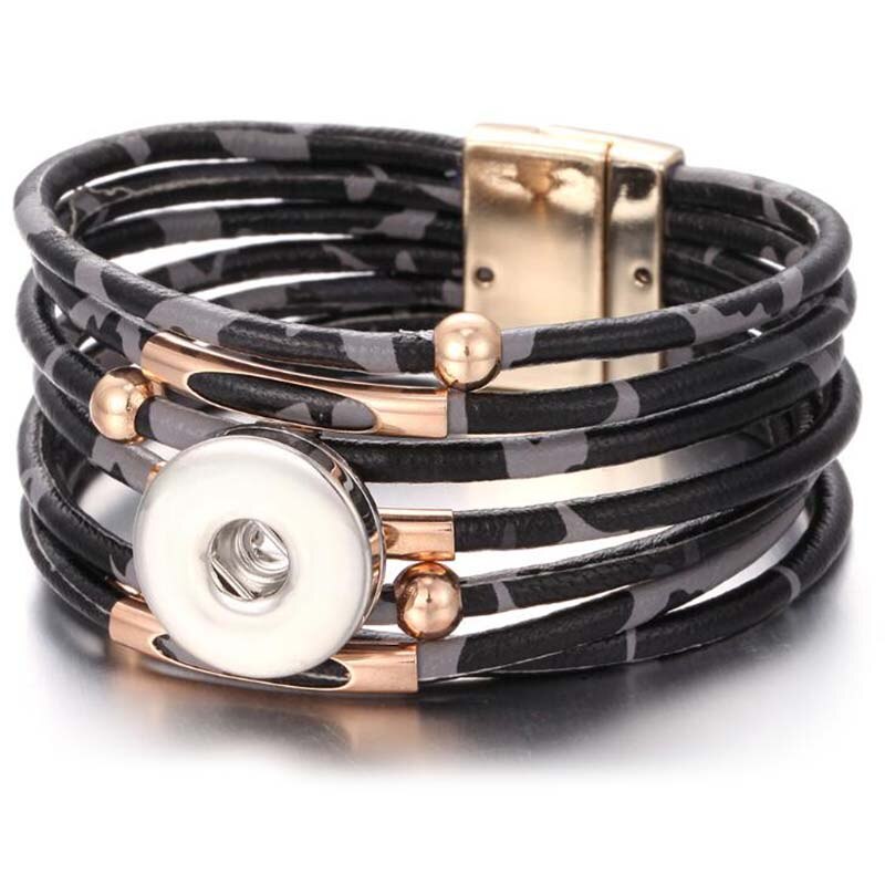 Snap fastener jewelry, 18mm snap fastener bracelets, punk multilayer leather leopard print, magnetic buckle bracelet, bracelet snaps jewelry: 5
