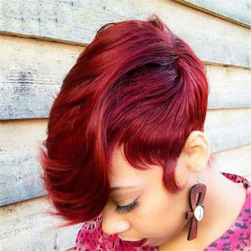 Pixie Cut Synthetic Wigs Short Black Yellow Wine Orange Wigs Natural Looking Heat Resistant Hair Wigs For Black Women: wine