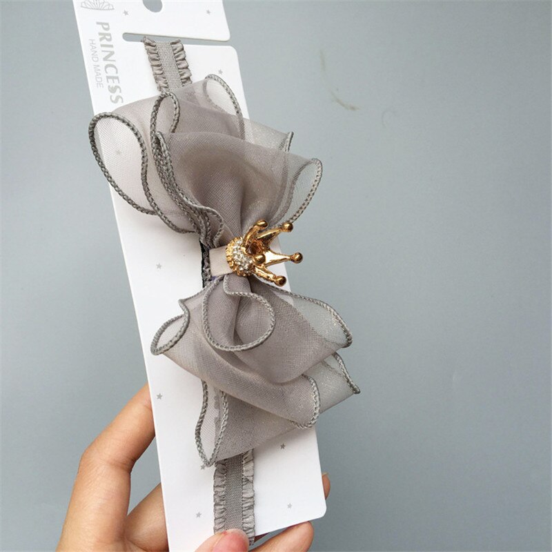 Bebê meninas bowknot coroa bandana laço elástico princesa faixa de cabelo moda novo estilo crianças acessórios para o cabelo: Cinza
