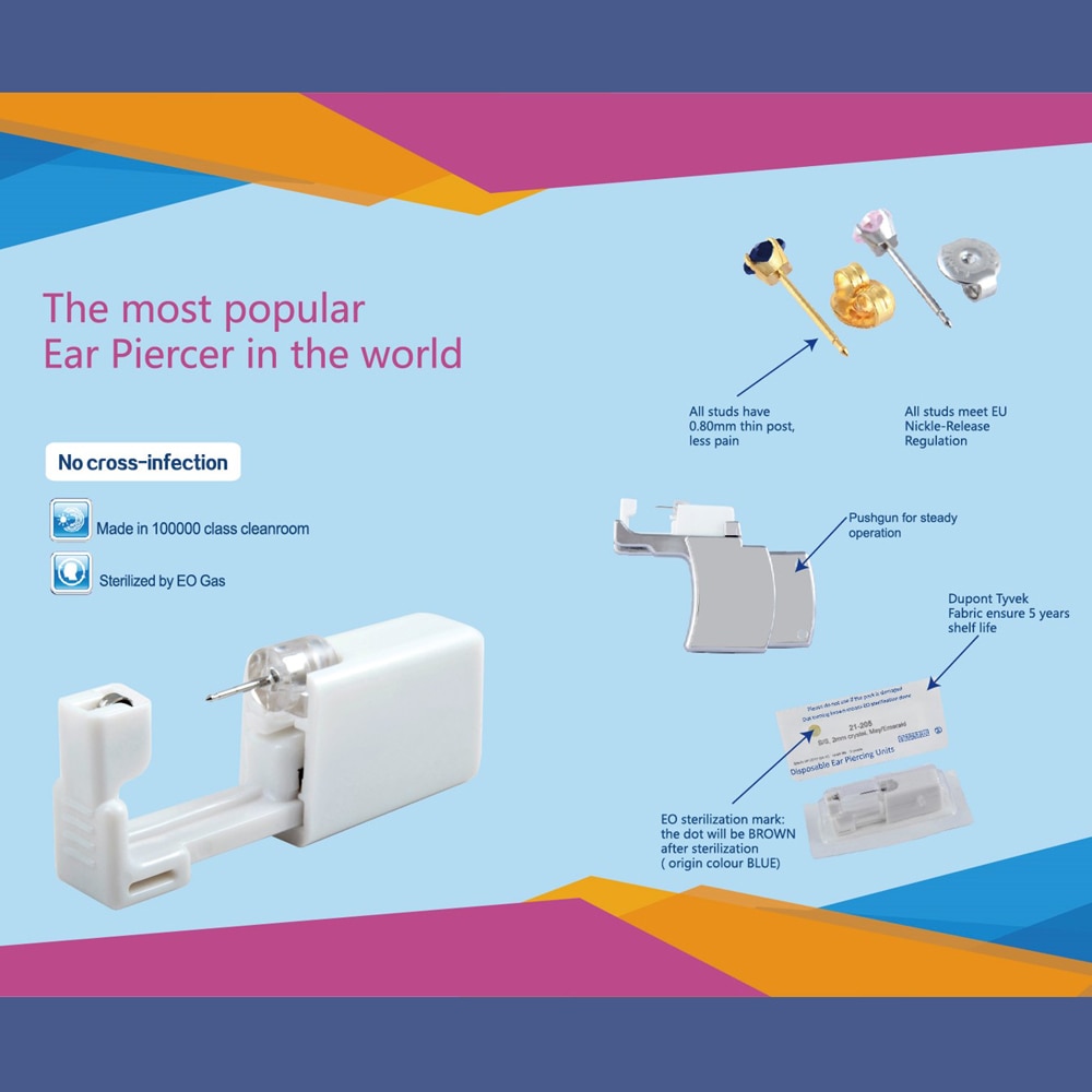 1 Unit Wegwerp Veilig Steriele Oor Piercing Unit Neus Ring Oorbel Stud Piercing Gun Piercer Tool Machine Kit stud