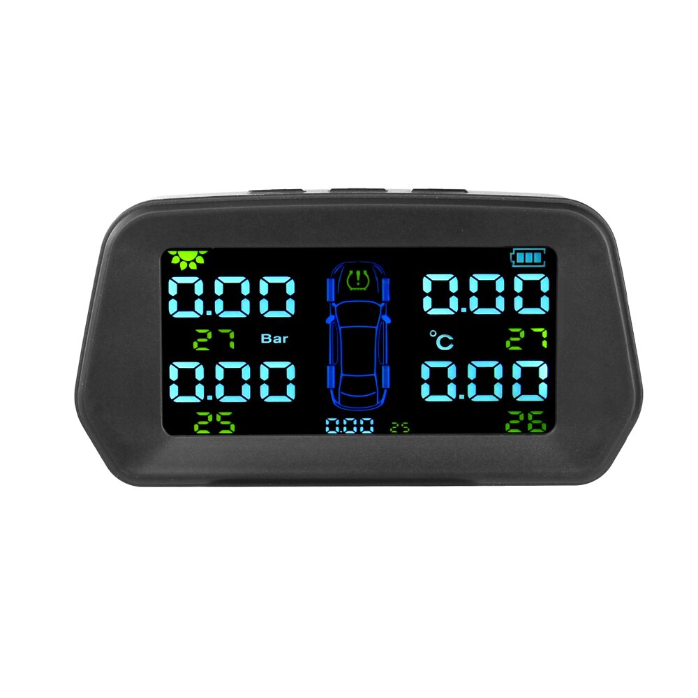 TPMS Tire Pressure Alarm Monitor Solar Power Tyre Pressure Monitoring System with 4 External Sensors Auto Alarm Security