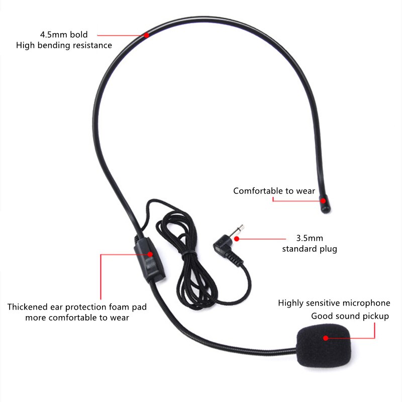 Portable Head Mounted Headset Microphone Wired 3.5mm Plug Mic For Shopping Mall Teacher Tour Guide Amplifier Phone Wheat Bee Ear