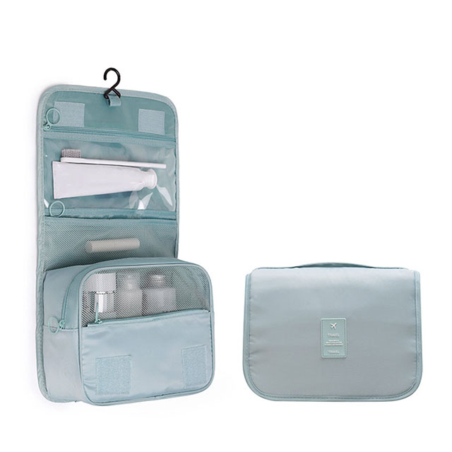 Nueva bolsa de maquillaje de viaje para niña, organizador de artículos de tocador impermeable, Neceser de para mujer, bolsa de lavado con gancho para baño, bolsa de almacenamiento con gancho: Azul