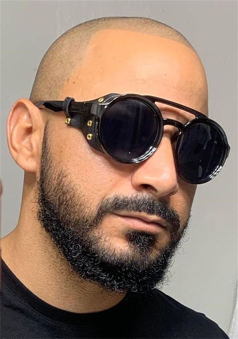Cool&Ku Retro Round Steampunk Sunglasses Women Men Vintage Eyewear Light Plastic Frame with Leatherwear