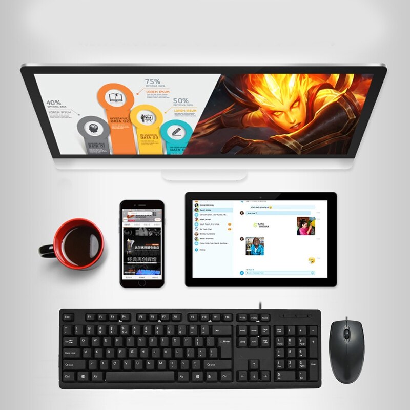 OOTDTY Gaming Wired Slim Flat &amp;Quiet 104 Keys Keyboard &amp; Small Portable Mouse for Gamer