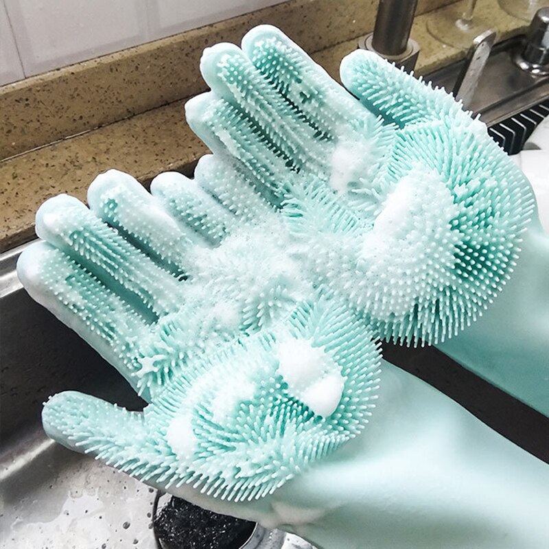 2Pcs Siliconen Schoonmaak Handschoenen Multifunctionele Magic Siliconen Schotel Wassen Handschoenen Voor Keuken Huishoudelijke Siliconen Wassen