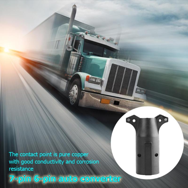 7 Way RV Blade to 6 Way Round Trailer Wiring Plug Adapter Light Connector Black Rubber Metal Material 72*62*55mm Accessories