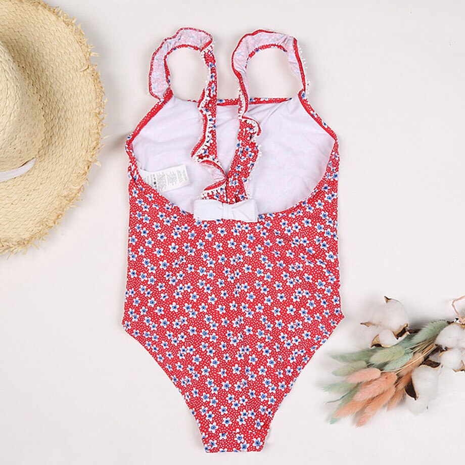 Floral One Piece Swimsuit Girls Ruffle Children's Swimwear 7-14 Years Teenage Girl Bathing Suit Swimming Monokini Kids Beachwear