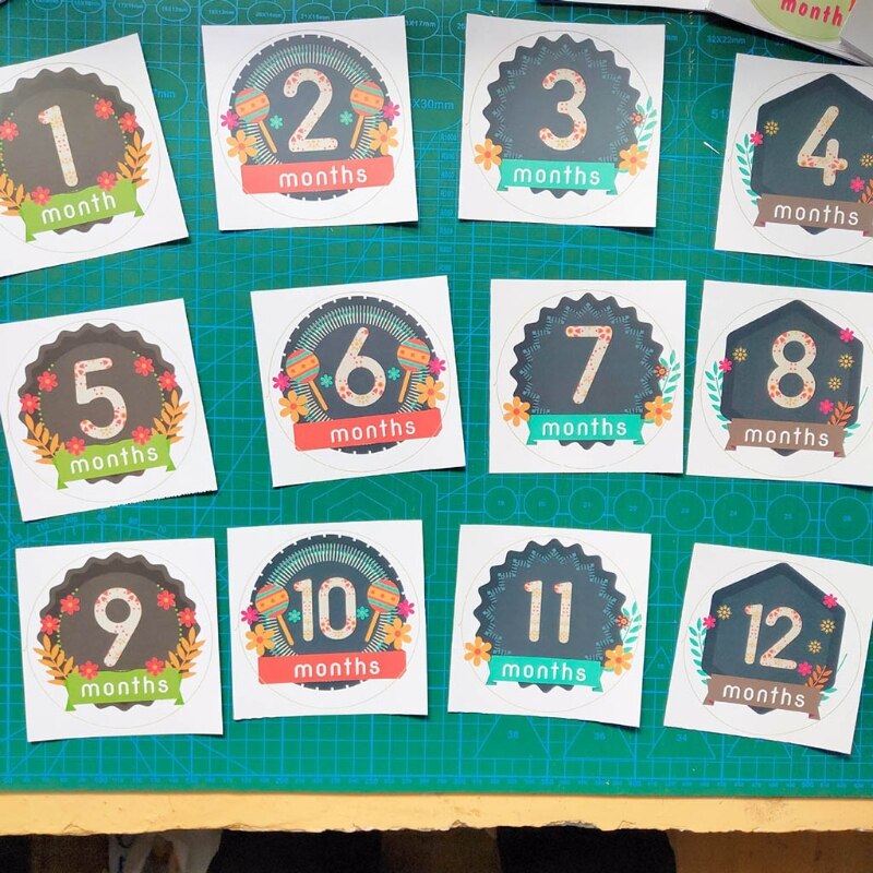 12 Pcs Baby Pregnant Monthly Stickers Memory Recording Milestone Sticker Props