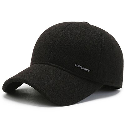 Winter Baseball Cap Men Cotton Hat Dad Hat Warm Hat Plus Velvet Thickened Baseball Cap Wind Cold Duck Tongue Ear Caps: Black