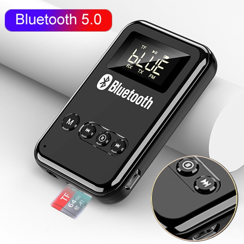 Bluetooth 5.0- modtager transimtter stereomusik fm-sender til hovedtelefoner højttalere trådløs aux-adapter support tf-kort