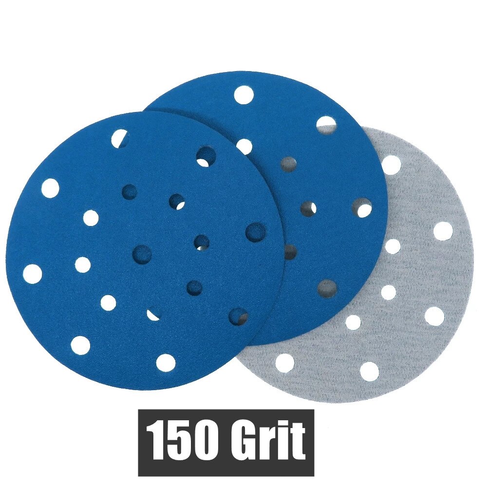 6 inch 17hole Dry Sandpaper Zirconium Corundum Film Blue Sand Sheets Hook and Loop Sanding Disc 40#-600# For car metal Plioshing: Red