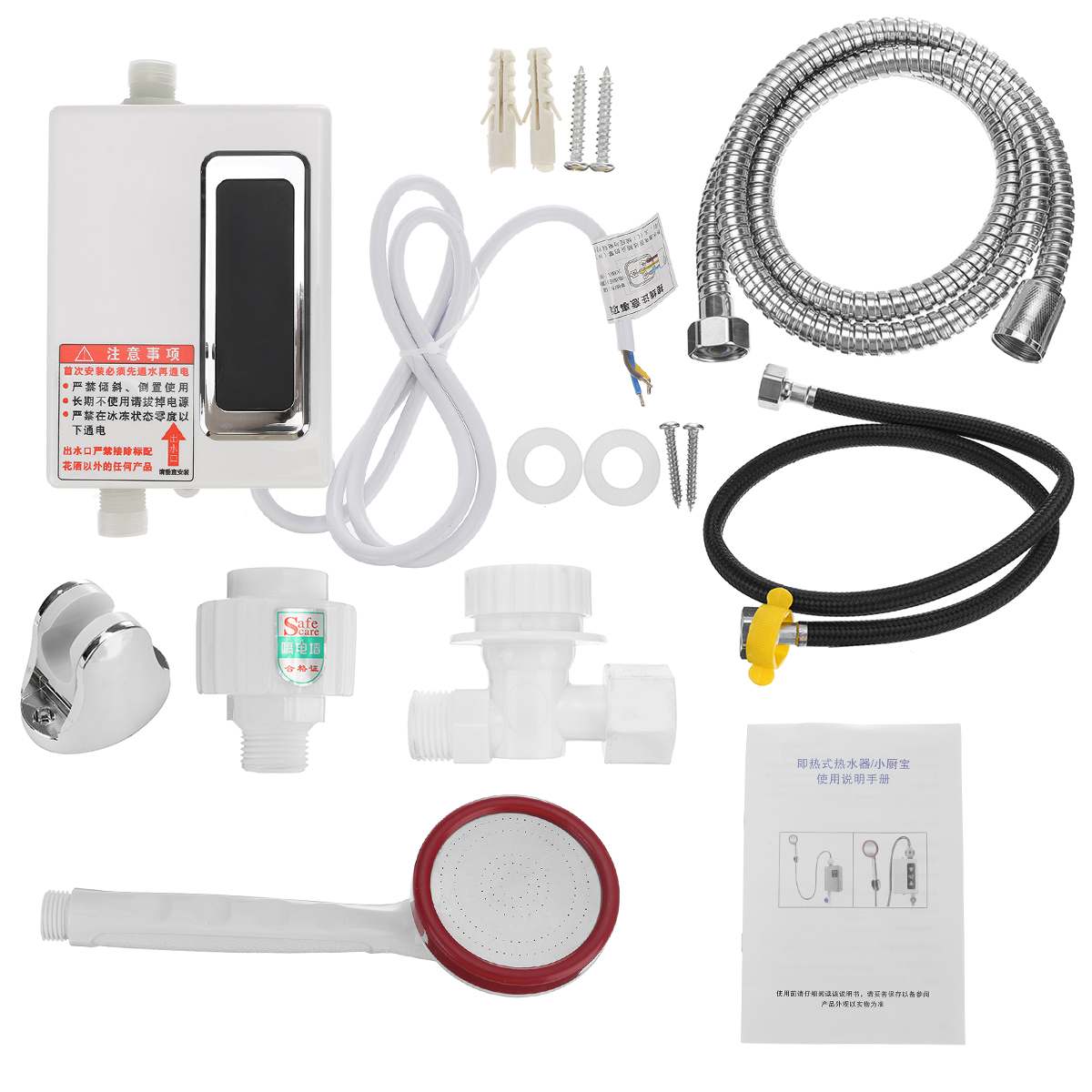 220V Instantaneous Water Heater Mini 3000W Tankless Electric Water Heater Bathroom Kitchen Shower Water Flow Fast Heating