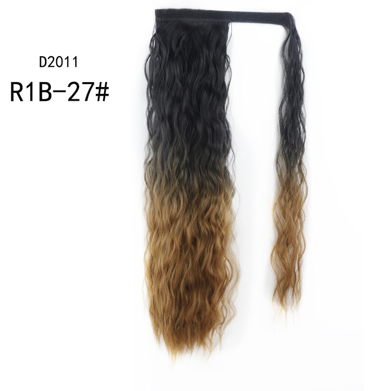 Werd lockigt lång hästsvans syntetiskt hårstycke wrap on clip hair extensions ombre brun hästsvans blont hår: #35