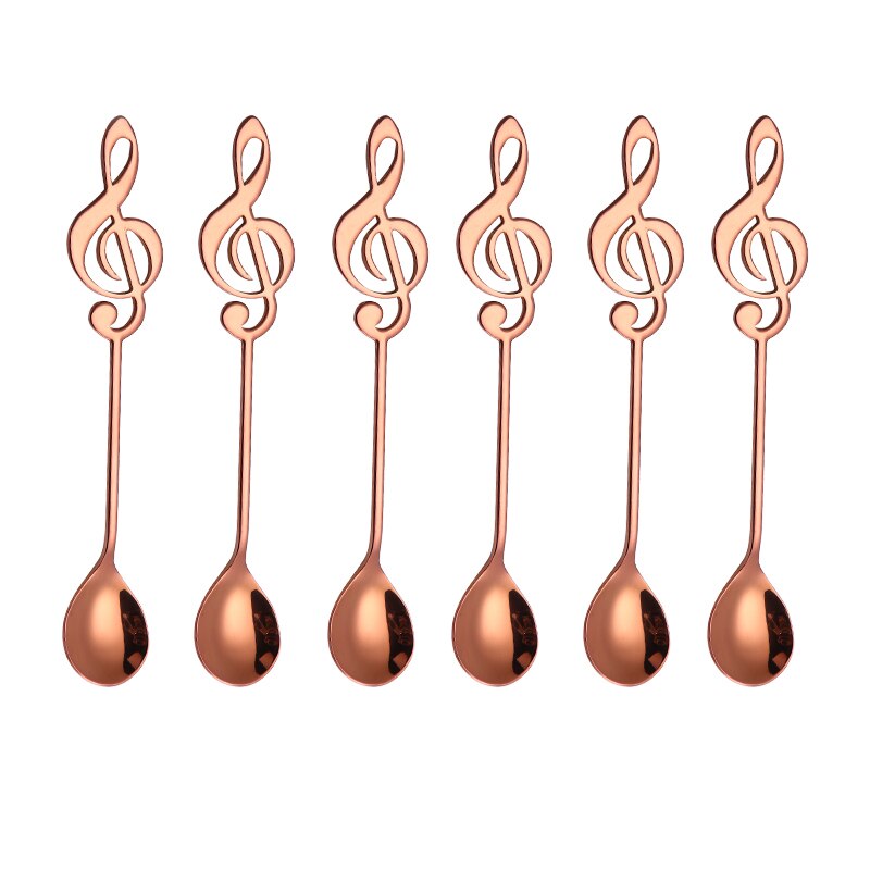 Spklifey 7 Kleuren Lepels Regenboog Thee Lepel Set Voor Thee Party 6 Stks/set Muziek Vorm Roestvrij Staal Koffie Lepel Keuken dingen: rose gold 6 pcs