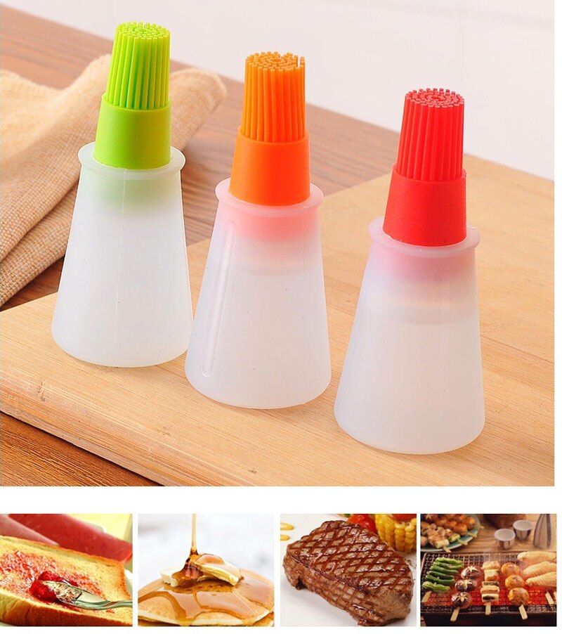 1 unidad de pincel de silicona para aceite líquido para barbacoa, brocha para pasteles, mantequilla y pan de silicona, botella con brocha aplicadora de aceite, cocina para hornear también